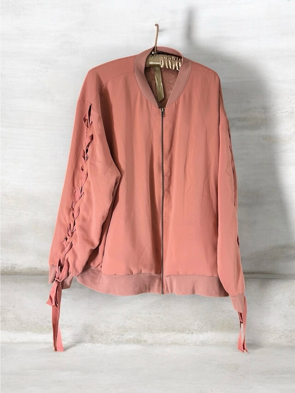 Lane Bryant Lace-Up Sleeve Bomber Jacket - Dusty Rose Size 22/24